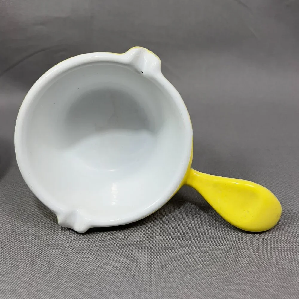Vtg Descoware Butter Warmer Enamel Cast Iron Yellow Covered Dish Trivet Belgium